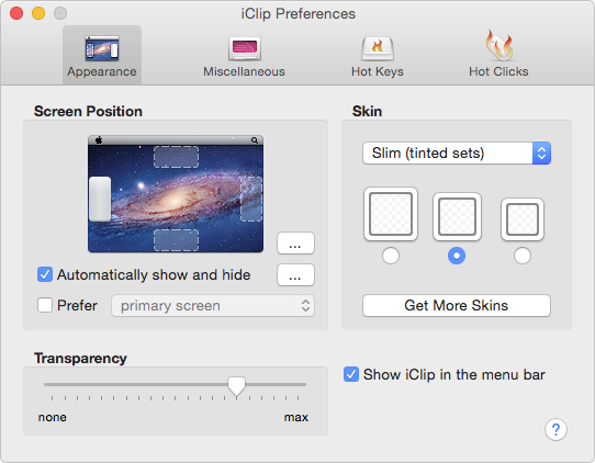 iClip Layout Preferences